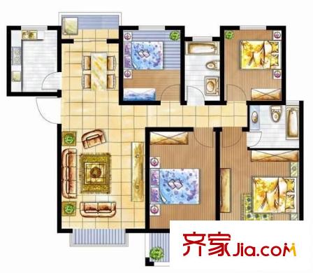 愛地林苑戶型圖4室2廳2衛(wèi)1廚  戶型圖 4室2廳2衛(wèi)1廚