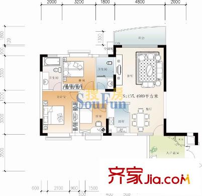 奧克大廈戶型圖3室2廳 戶型圖 3室2廳2衛(wèi)1廚