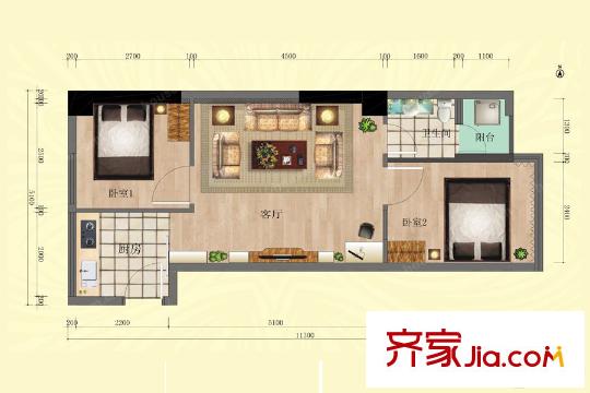 90公館1號(hào)棟06戶型 2室1廳1衛(wèi)1廚
