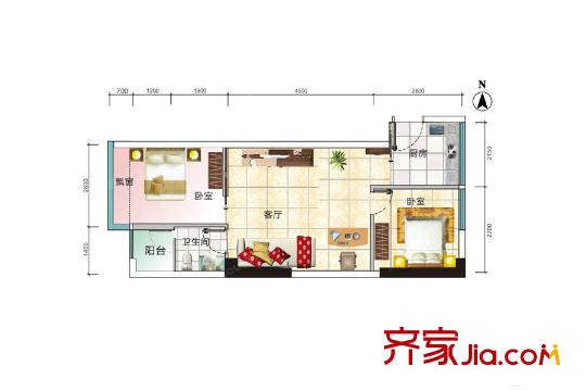 90公館1號(hào)棟05戶型 2室1廳1衛(wèi)1廚