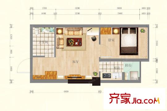 90公館1號(hào)棟04戶型 1室1廳1衛(wèi)1廚