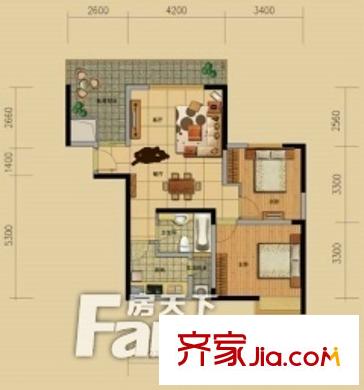 省生物藥廠宿舍戶型圖2室2廳  戶型圖 2室2廳1衛(wèi)1廚