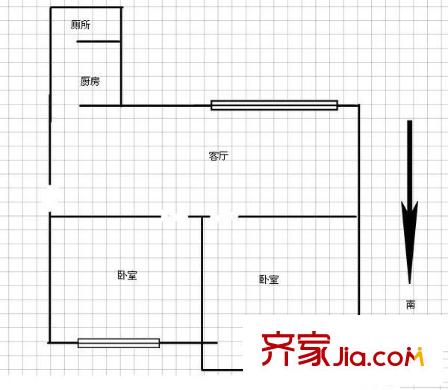 二十三冶單位房戶型圖2室1廳 戶型圖 2室1廳1衛(wèi)1廚