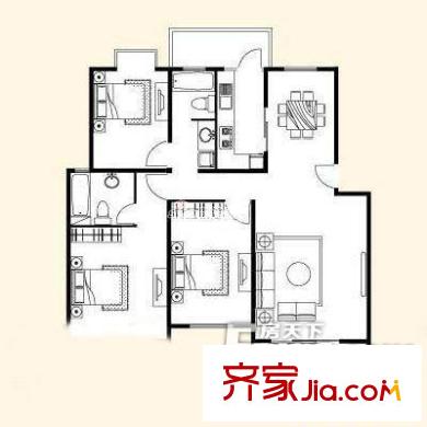鄱馨苑戶型圖3室2廳 戶型圖 3室2廳2衛(wèi)1廚