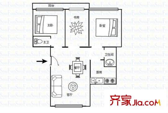 砂子塘老干所宿舍戶型圖3室2廳 戶型圖 3室2廳2衛(wèi)1廚