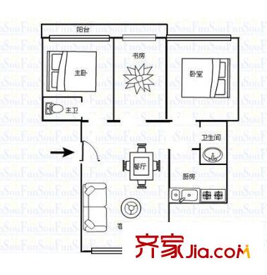 砂子塘老干所宿舍戶型圖2室2廳 戶型圖  2室2廳1衛(wèi)1廚