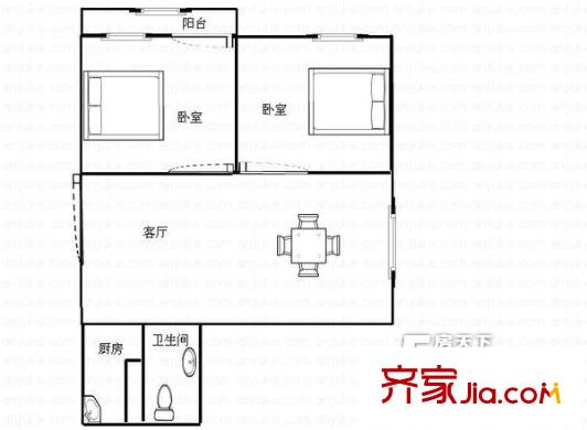 省煙草局宿舍戶型圖2室1廳1衛(wèi)1廚  戶型圖 2室1廳1衛(wèi)1廚