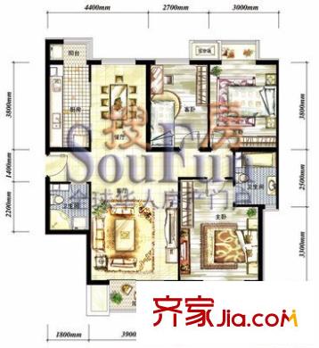 省煙草局宿舍戶型圖3室2廳 戶型圖 3室2廳2衛(wèi)1廚