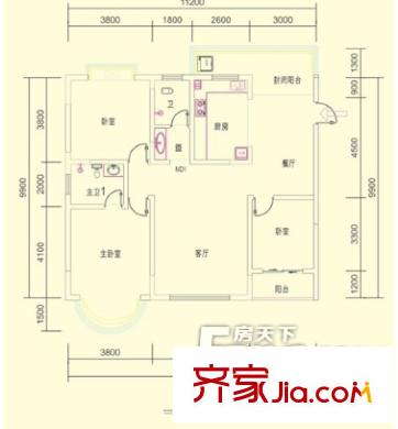 融城小區(qū)戶型圖三室兩廳一廚兩衛(wèi) 3室2廳2衛(wèi)1廚