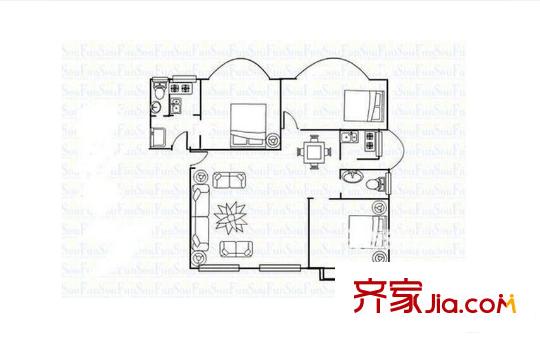 縣政府新宿舍戶型圖3室2廳  戶型圖 3室2廳2衛(wèi)1廚