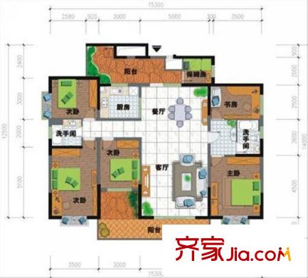 永通商邸戶型圖B棟F戶型 5室2廳2衛(wèi)1廚