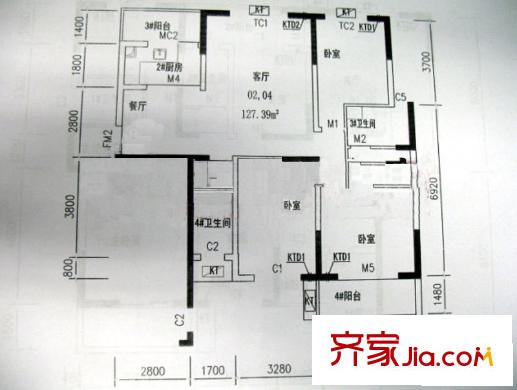 永通商邸戶型圖B棟D戶型 3室2廳2衛(wèi)1廚