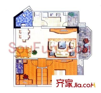新楚麓山才苑戶型圖戶型6 1室1廳1衛(wèi)1廚