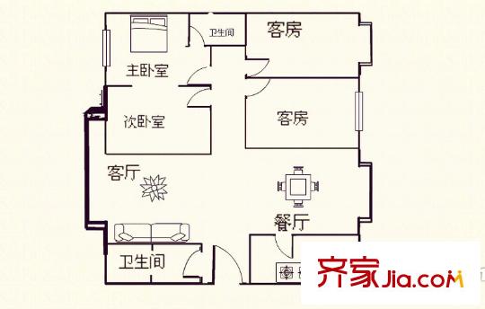 紅星建材交易中心戶型圖4室2廳        戶型圖 4室2廳2衛(wèi)1廚