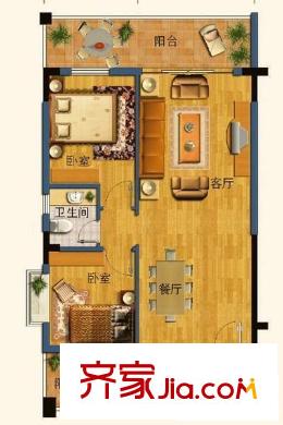 天辰楓丹白露戶型圖2室2廳 戶型圖 2室2廳1衛(wèi)1廚