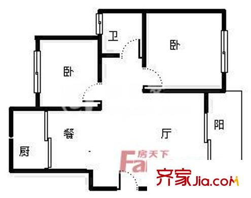 中江麗晶苑戶型圖2室2廳1衛(wèi)1廚  戶型圖 2室2廳1衛(wèi)1廚