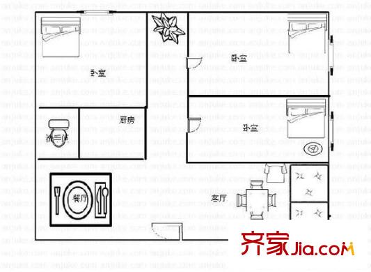 雨花區(qū)檢察院宿舍戶型圖3室2廳 戶型圖 3室2廳2衛(wèi)1廚