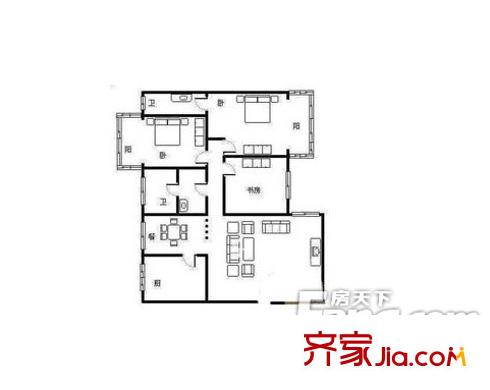 雨花區(qū)檢察院宿舍戶型圖3室2廳 戶型圖 3室2廳2衛(wèi)1廚
