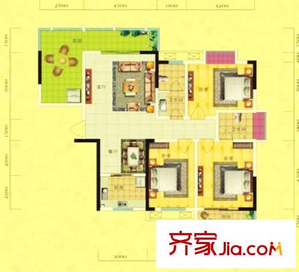 云鼎公館二期戶型圖6號戶型  3室2廳1衛(wèi)1廚