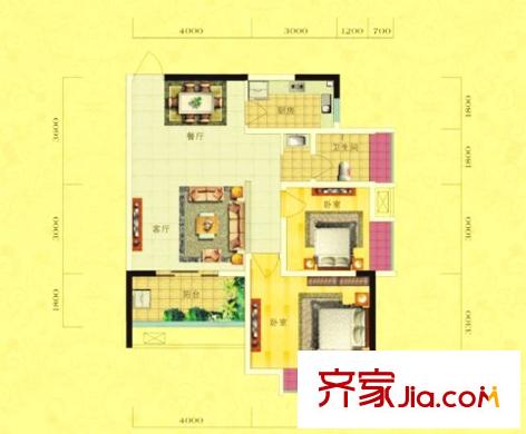 云鼎公館二期戶型圖8號戶型 2室2廳1衛(wèi)1廚