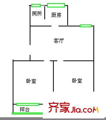 煙草公司宿舍戶型圖2室1廳1衛(wèi)1廚  戶型圖 2室1廳1衛(wèi)1廚