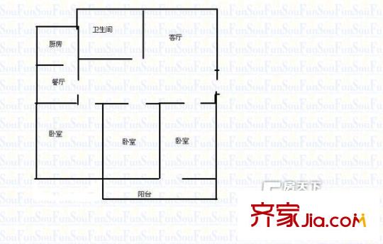 煙草公司宿舍戶型圖3室2廳1衛(wèi)1廚 戶型圖 3室2廳1衛(wèi)1廚
