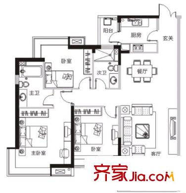 綠雅園戶型圖3室2廳2衛(wèi)1廚  戶型圖 3室2廳2衛(wèi)1廚