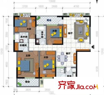 永通商邸戶型圖B棟E戶型 4室2廳2衛(wèi)1廚