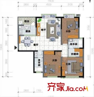 永通商邸戶型圖B棟D戶型 3室2廳2衛(wèi)1廚