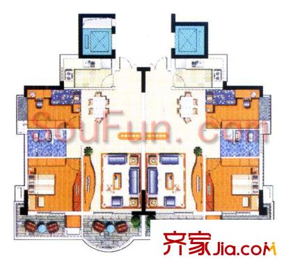 新楚麓山才苑戶型圖戶型5 2室2廳2衛(wèi)1廚