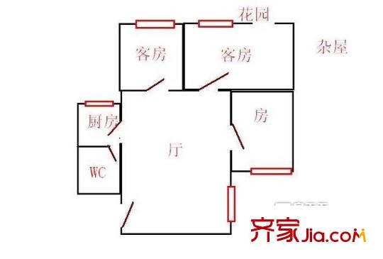 友園山莊戶型圖3室1廳 戶型圖 3室1廳1衛(wèi)1廚
