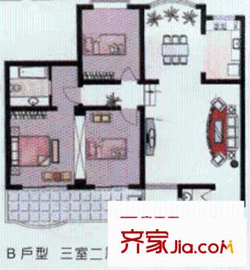 長江雅園戶型圖3室2廳2衛(wèi)1廚