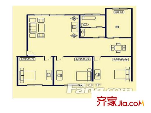 左家塘五礦局宿舍戶(hù)型圖3室2廳  戶(hù)型圖 3室2廳1衛(wèi)1廚