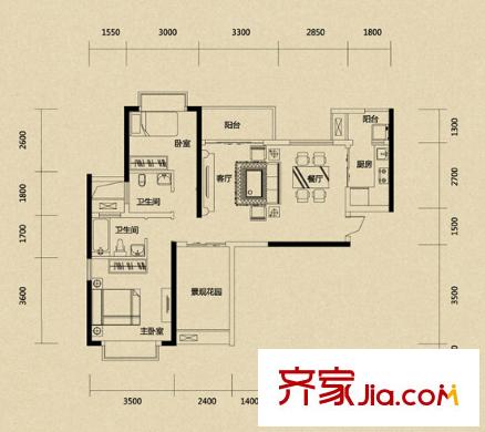 雨花亭派出所宿舍戶型圖2室2廳 戶型圖 2室2廳1衛(wèi)1廚