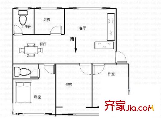 雨花區(qū)檢查院宿舍戶(hù)型圖3室2廳  戶(hù)型圖 3室2廳2衛(wèi)1廚