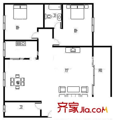 雨花區(qū)檢查院宿舍戶型圖3室2廳  戶型圖 3室2廳2衛(wèi)1廚