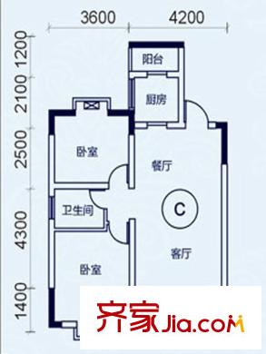 西源鑫大廈3號(hào)戶型 2室2廳1衛(wèi)