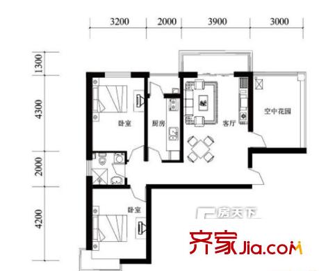 綠雅園戶型圖兩室兩廳一廚一衛(wèi) 2室2廳1衛(wèi)1廚