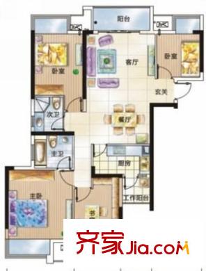 巴黎香榭戶型圖3室2廳 戶型圖 3室2廳2衛(wèi)1廚