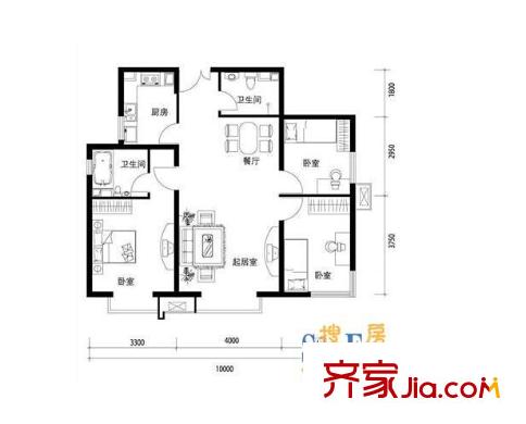 三零一佳園戶型圖3室2廳 戶型圖 3室2廳2衛(wèi)1廚