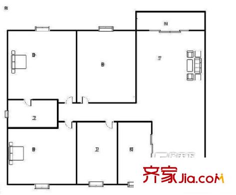 鹽業(yè)公司宿舍戶型圖3室2廳 戶型圖 3室2廳2衛(wèi)1廚