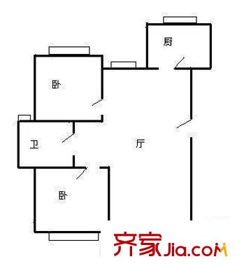 茶園坡送變電建設(shè)公司宿舍戶型圖2室1廳  戶型圖 2室1廳1衛(wèi)1廚