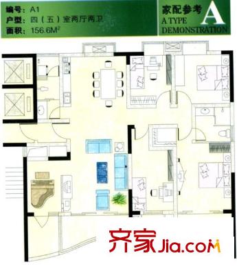 恒豐佳星園戶型圖5室2廳 戶型圖 5室2廳2衛(wèi)1廚