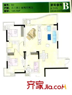 恒豐佳星園戶型圖3室2廳 戶型圖 3室2廳2衛(wèi)1廚