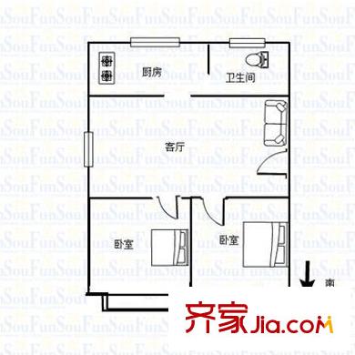 交通局宿舍戶型圖2室2廳 戶型圖 2室2廳1衛(wèi)1廚