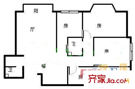 巴黎香榭戶型圖3室2廳 戶型圖 3室2廳2衛(wèi)1廚