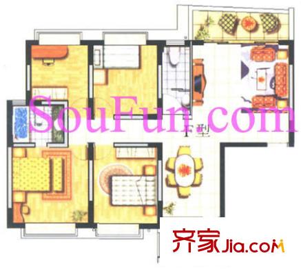 天澤大廈戶型圖F型 4室2廳2衛(wèi)1廚