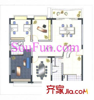 天澤大廈戶型圖A型 4室2廳2衛(wèi)1廚