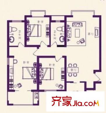 恒豐佳星園戶型圖3室2廳 戶型圖 3室2廳2衛(wèi)1廚