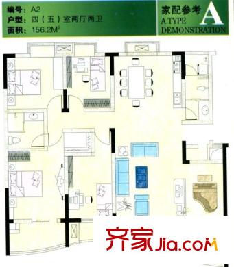 恒豐佳星園戶型圖4室2廳 戶型圖 4室2廳2衛(wèi)1廚